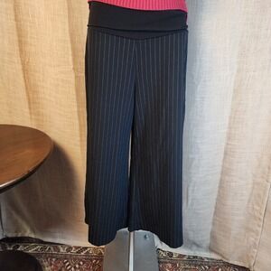Tempted Wide Leg Pinstripe Pants XL Black White Stripe Yoga Waist Pull On USA